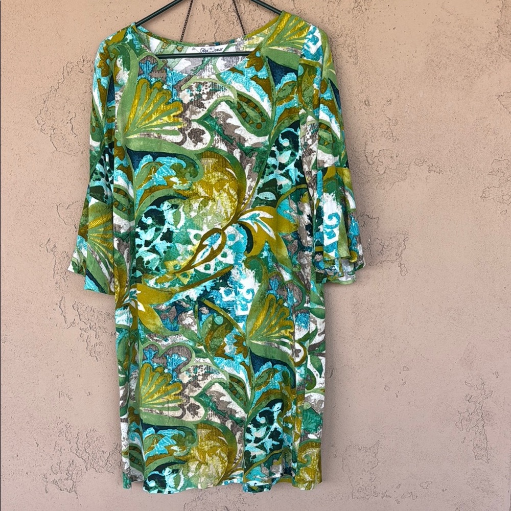 Floral Green and Blue tropical Dress